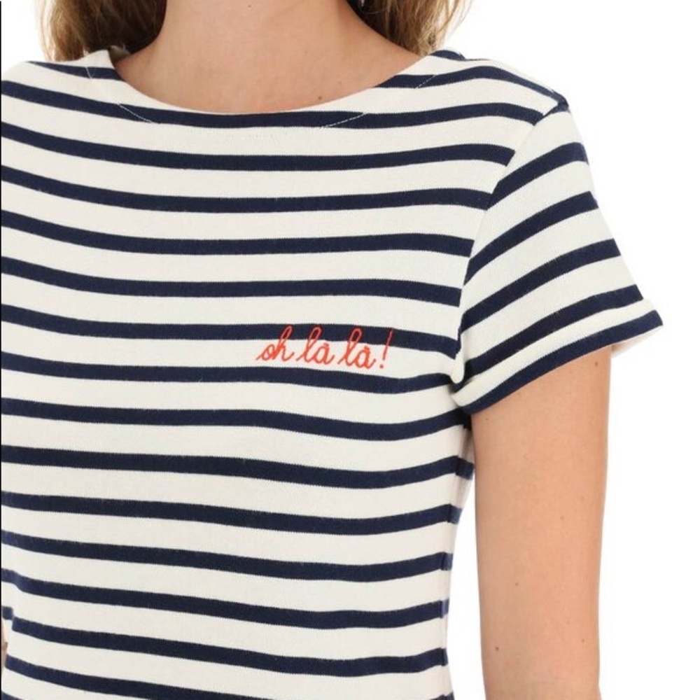 Anthropologie Maison Labiche Blue & White Striped Knit Top/Tee M #followme
